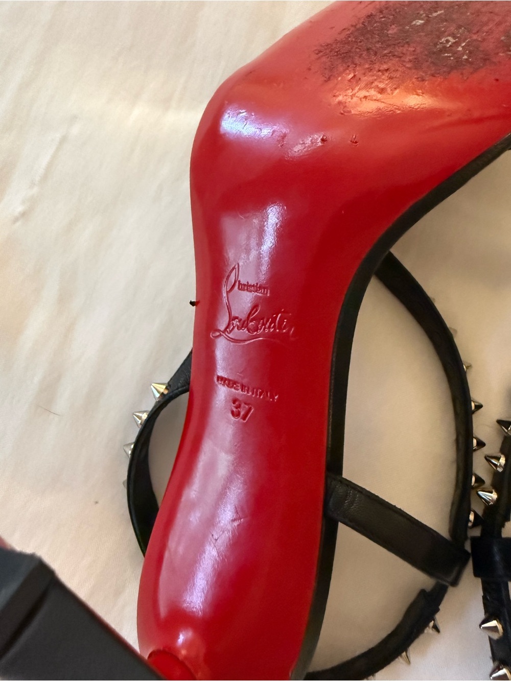 Christian Louboutin Black Leather Studded Slingback Heels - Picture 6 of 6